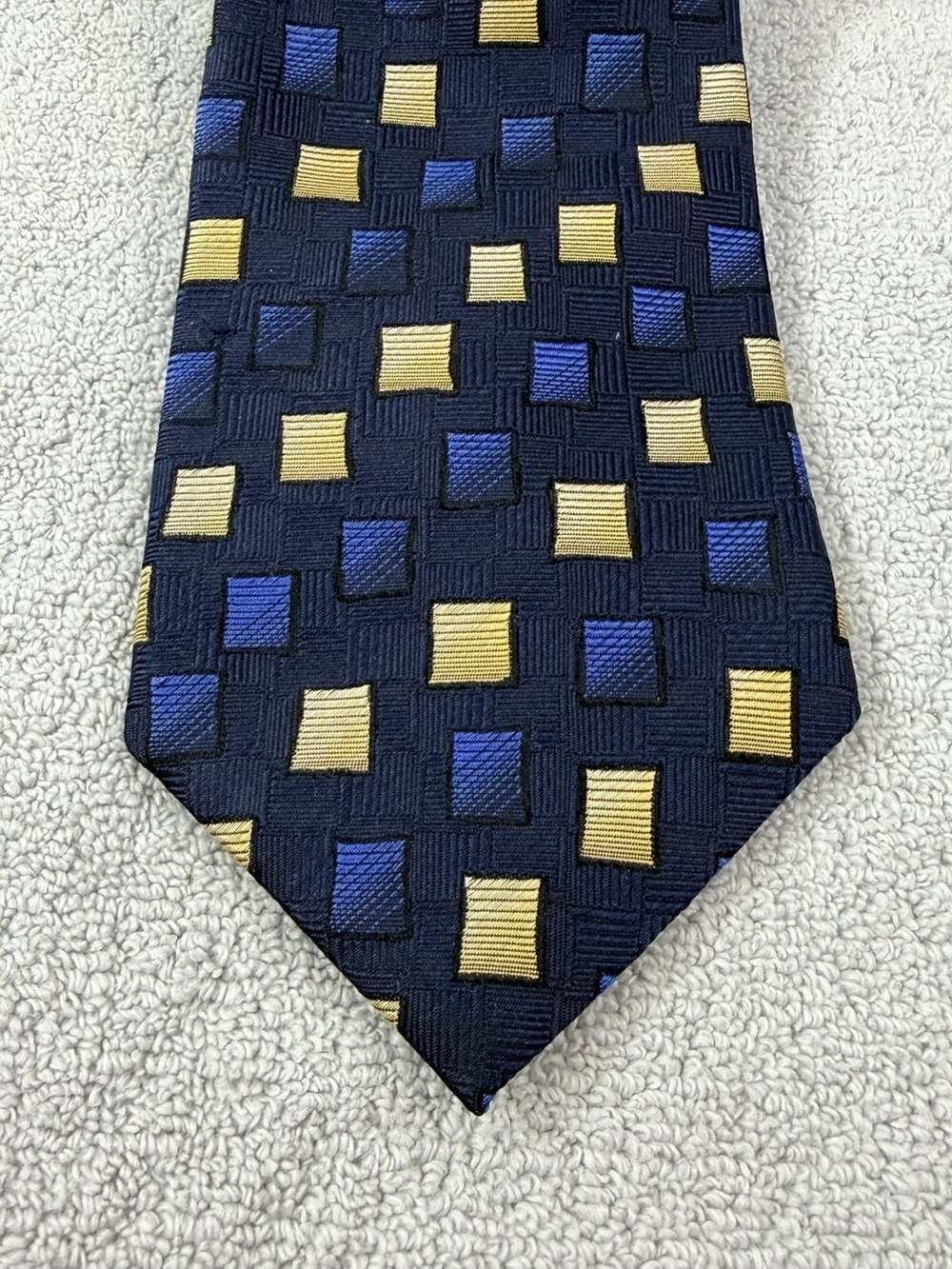 Burma Bibas Necktie Blue Gold Geometric Silk